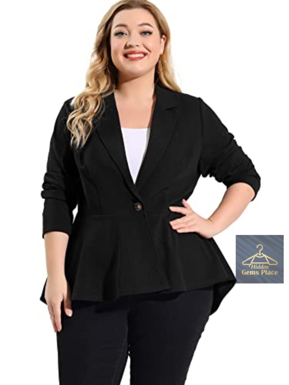 Plus Size Notch Lapel Peplum Blazer Work Casual Long Sleeve Women's Suit Jacket